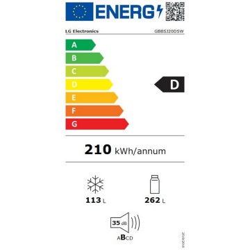 LG Ψυγειοκαταψύκτης 375lt Total NoFrost Υ203xΠ59.7xΒ67.5εκ. Λευκός GBBSJ20DSW